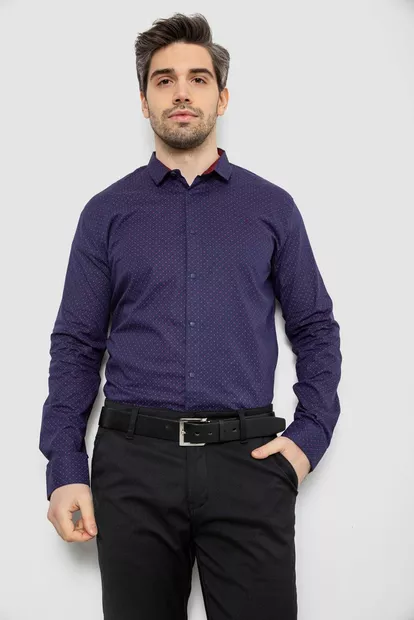 Сорочка чоловіча однотонна з принтом, колір синій, 186R2097