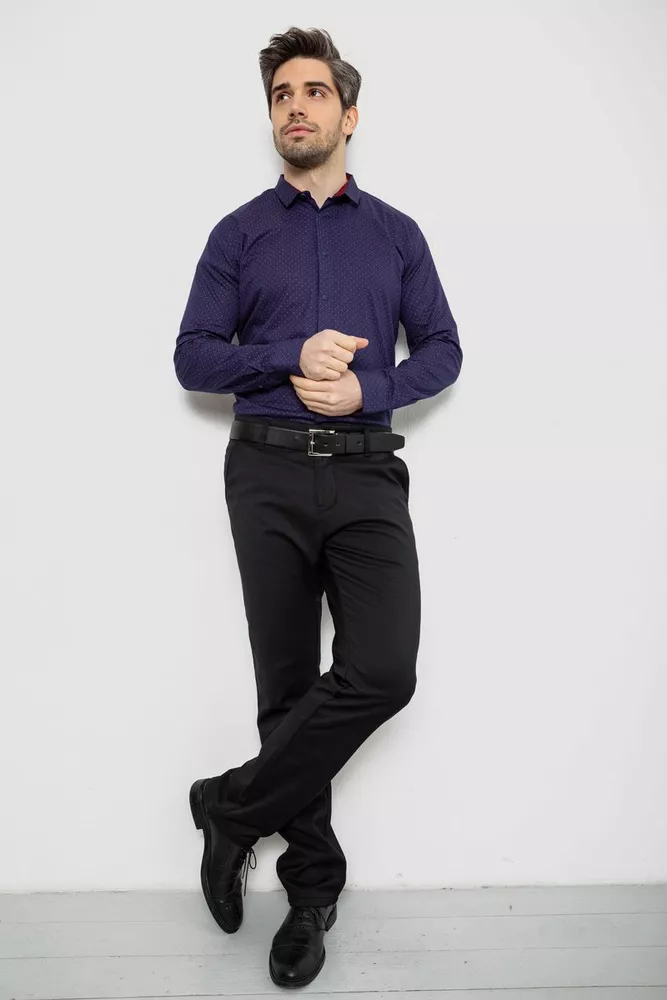 Купить Рубашка мужская однотонная с принтом, цвет синий, 186R2097 оптом - Фото №2