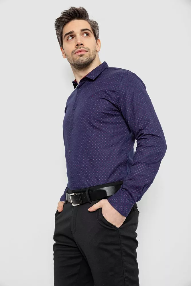 Купить Рубашка мужская однотонная с принтом, цвет синий, 186R2097 оптом - Фото №3