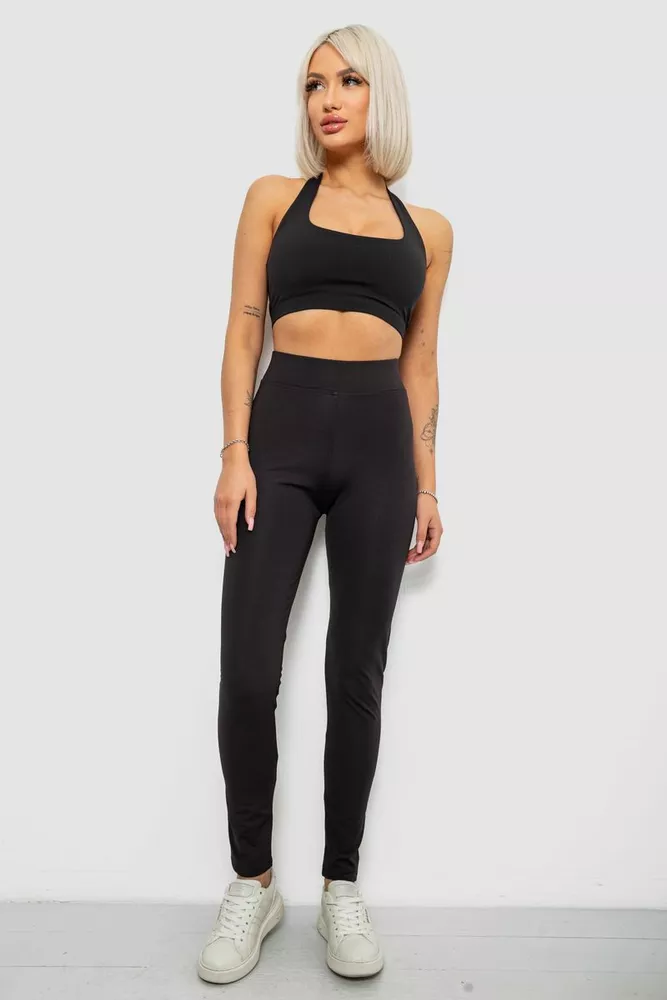 Купити Лосини жіночі однотонні на флісі, колір чорний, 214R329-1 - Фото №2