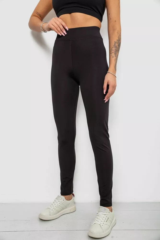 Купити Лосини жіночі однотонні на флісі, колір чорний, 214R329-1 - Фото №3