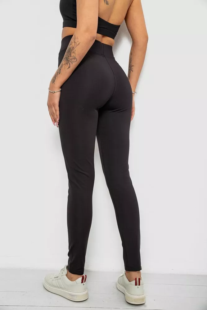 Купити Лосини жіночі однотонні на флісі, колір чорний, 214R329-1 - Фото №4