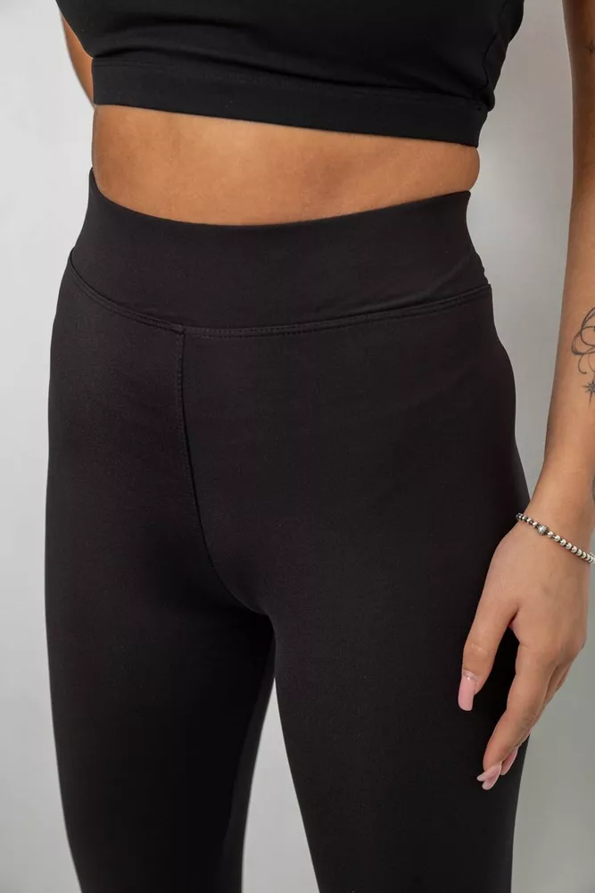 Купити Лосини жіночі однотонні на флісі, колір чорний, 214R329-1 - Фото №5