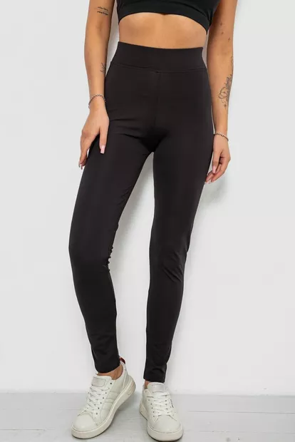 Лосины женские однотонные на флисе, цвет черный, 214R329-1