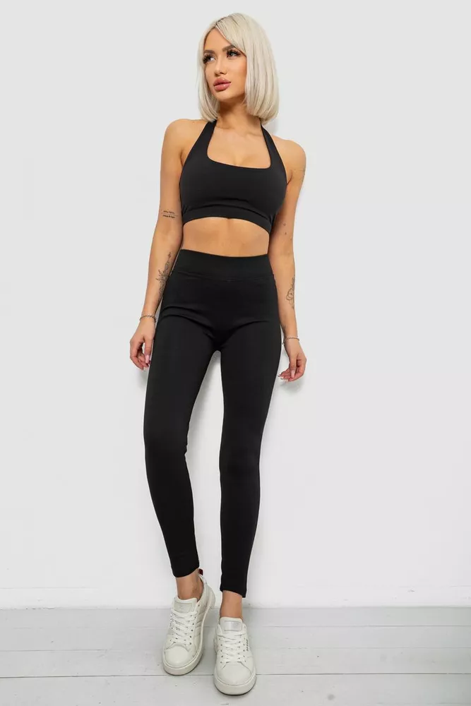 Купити Лосини жіночі однотонні на флісі 214R329-1, колір Чорний оптом - Фото №2