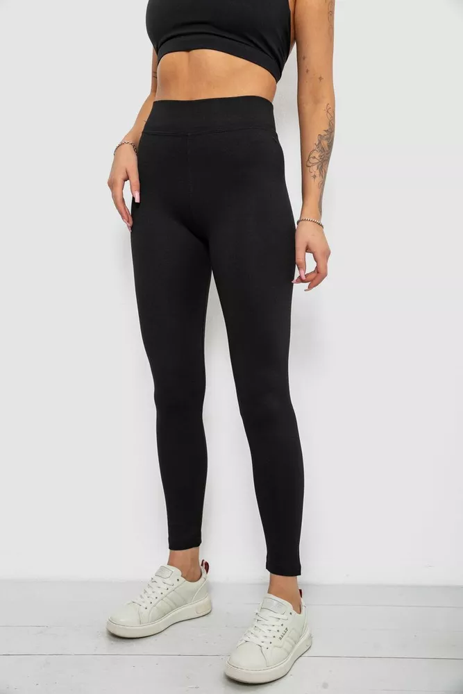 Купити Лосини жіночі однотонні на флісі 214R329-1, колір Чорний оптом - Фото №3