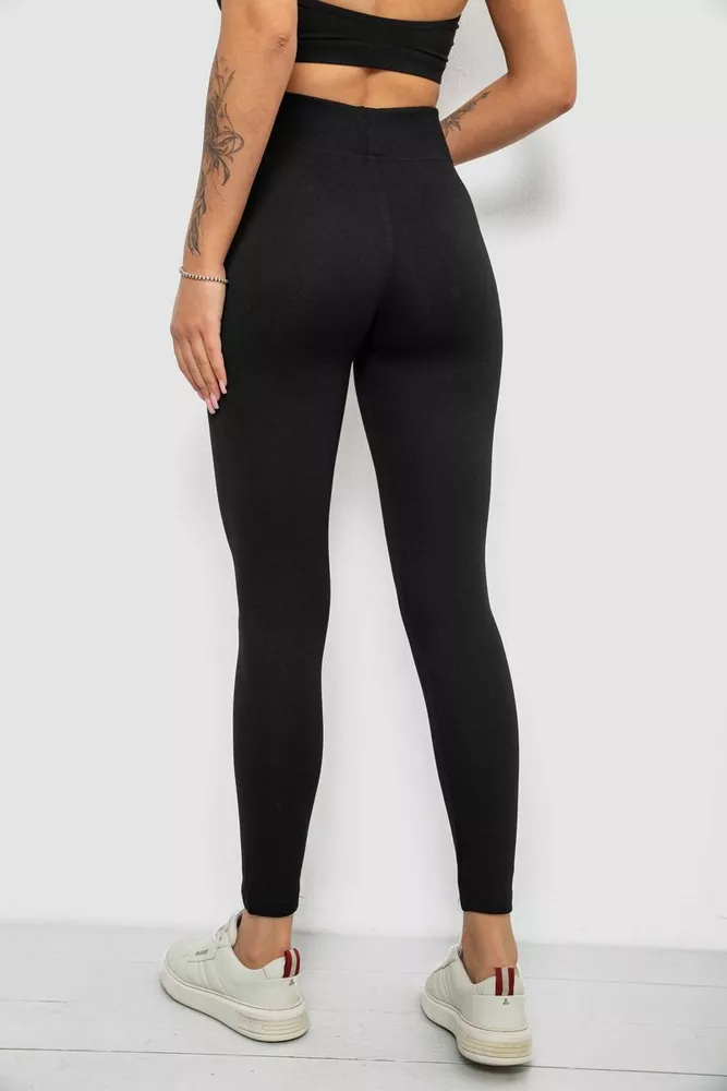 Купити Лосини жіночі однотонні на флісі 214R329-1, колір Чорний оптом - Фото №4