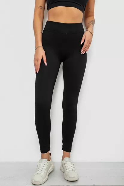 Лосины женские однотонные на флисе 214R329-1, цвет Черный