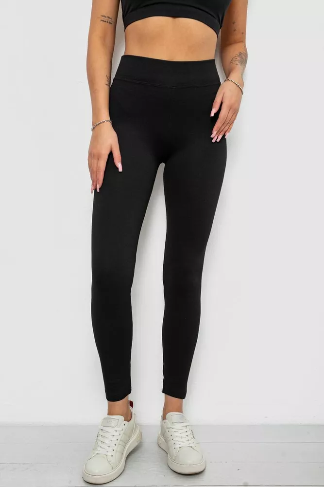 Купити Лосини жіночі однотонні на флісі 214R329-1, колір Чорний оптом - Фото №1