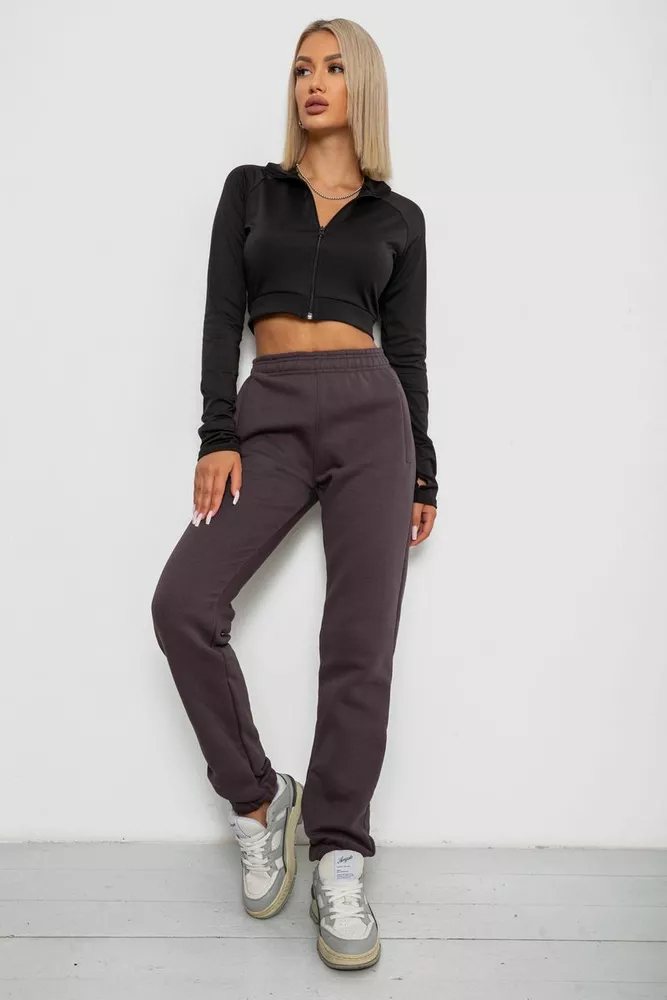 Купить Спортивные штаны женские на флисе, цвет коричневый, 238R58641-2 - Фото №2