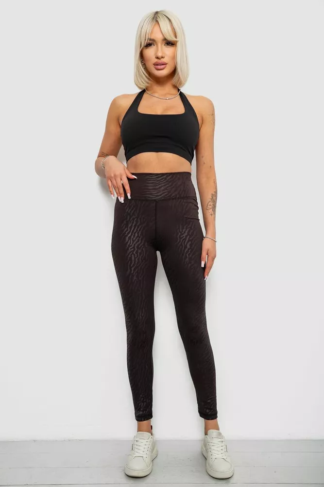 Купити Лосини жіночі однотонні з принтом, колір чорний, 214R923 оптом - Фото №2