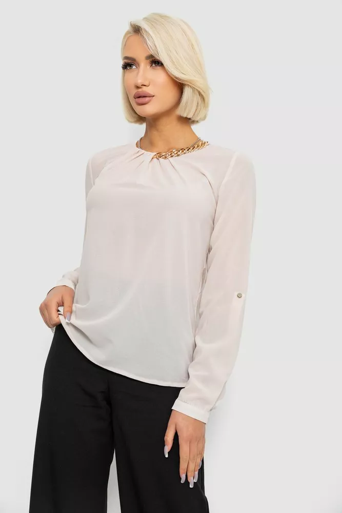 Купить Блуза однотонная  -уценка, цвет бежевый, 230R306-U-90 - Фото №3