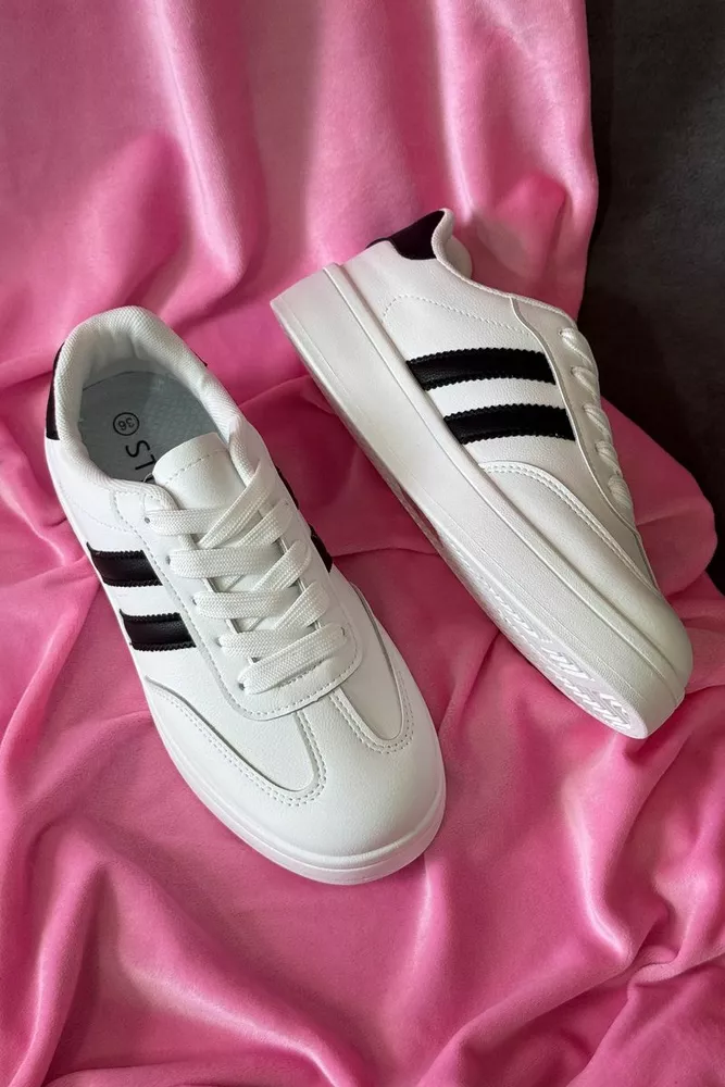 Купить Кроссовки женские экокожа, цвет бело-черный, 248RJH700-10 - Фото №3