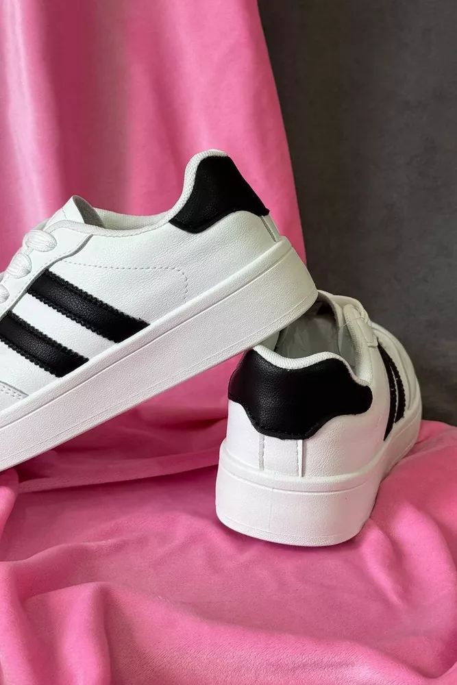 Купить Кроссовки женские экокожа, цвет бело-черный, 248RJH700-10 - Фото №4