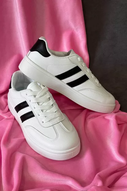 Кросівки жіночі екошкіра, колір біло-чорний, 248RJH700-10