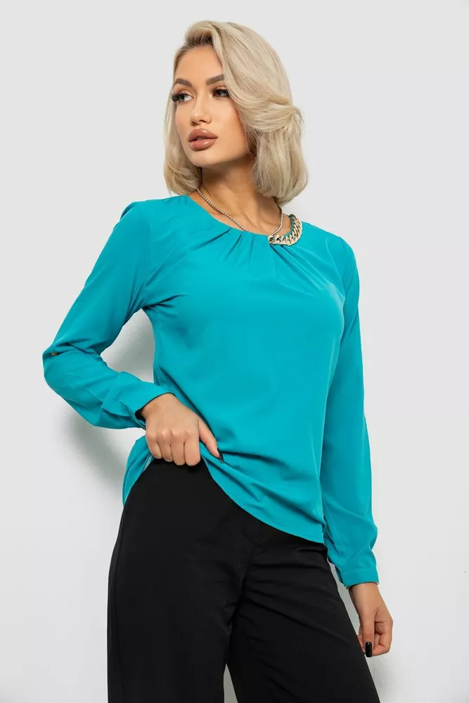 Купити Блуза однотонна  -уцінка, колір бірюзовий, 230R306-U-96 оптом - Фото №3