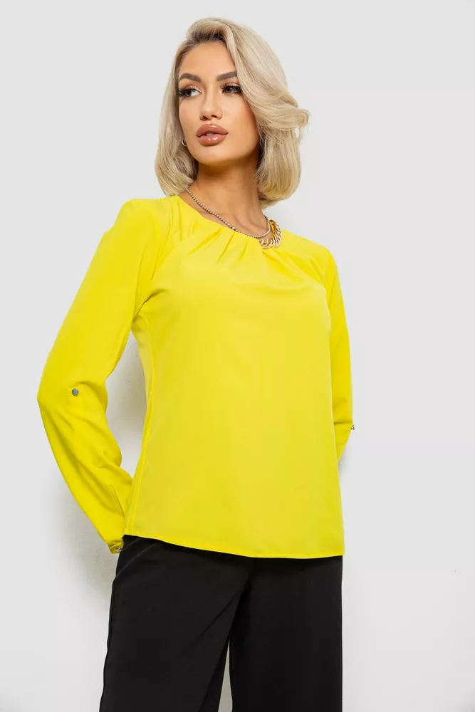 Купити Блуза однотонна  -уцінка, колір жовтий, 230R306-U-93 - Фото №3