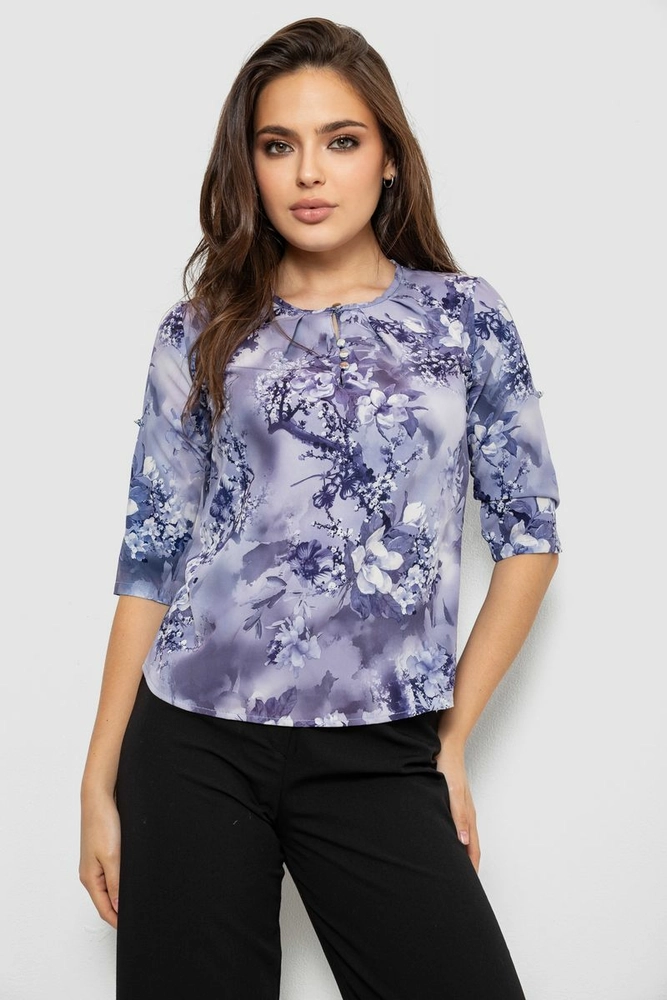 Купить Блуза с цветочным принтом, цвет сиреневый, 230R112-17 - Фото №1