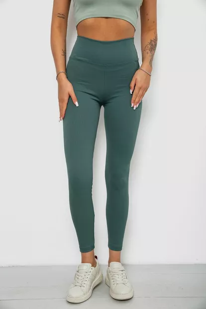 Лосины однотонные в рубчик, цвет темно-оливковый, 244R312-5