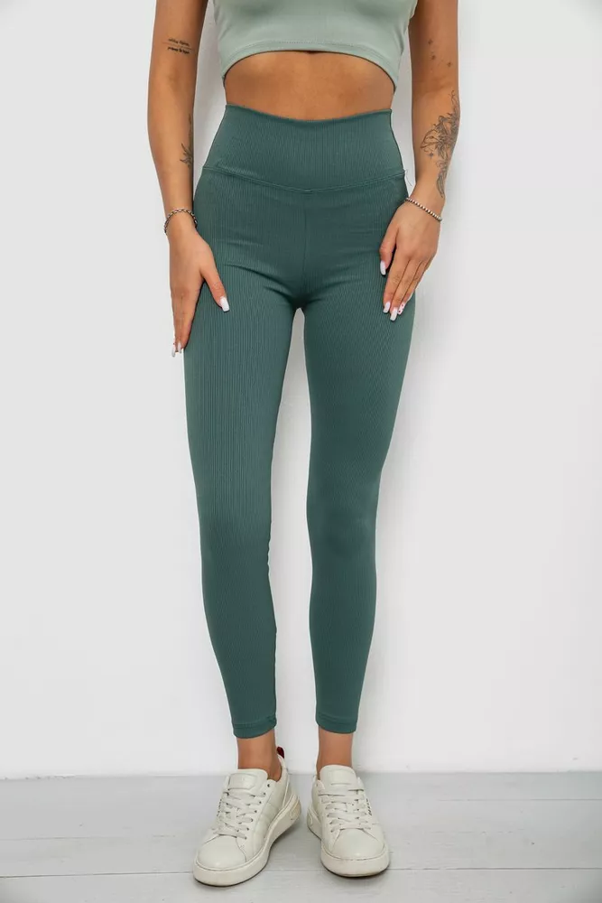 Купить Лосины однотонные в рубчик, цвет темно-оливковый, 244R312-5 - Фото №1