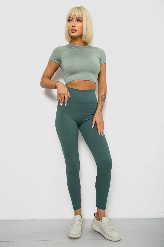 Купить Лосины однотонные в рубчик, цвет темно-оливковый, 244R312-5 - Фото №2