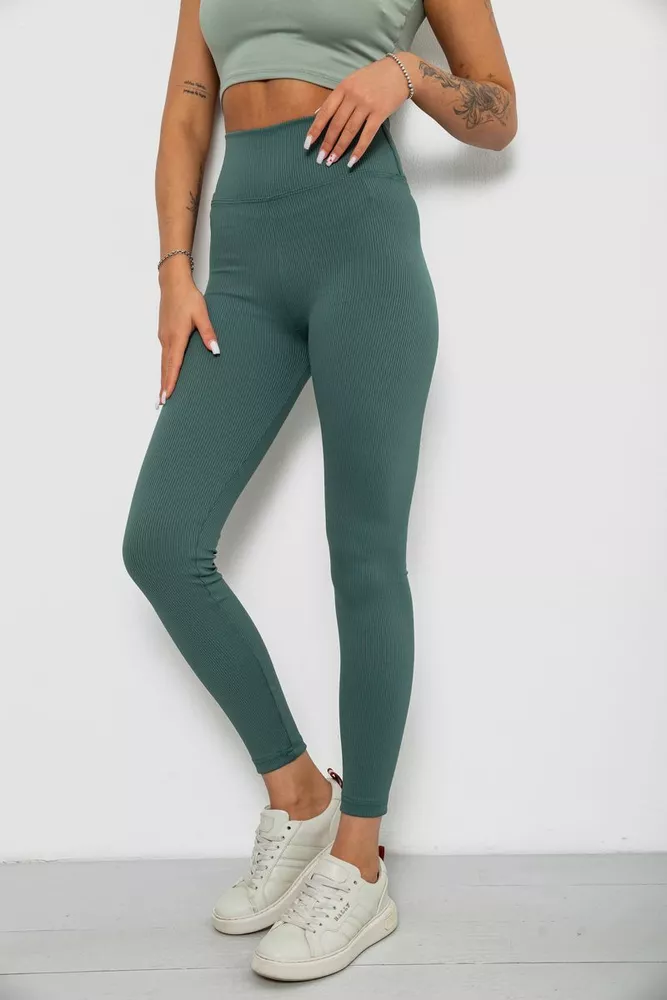 Купить Лосины однотонные в рубчик, цвет темно-оливковый, 244R312-5 - Фото №3