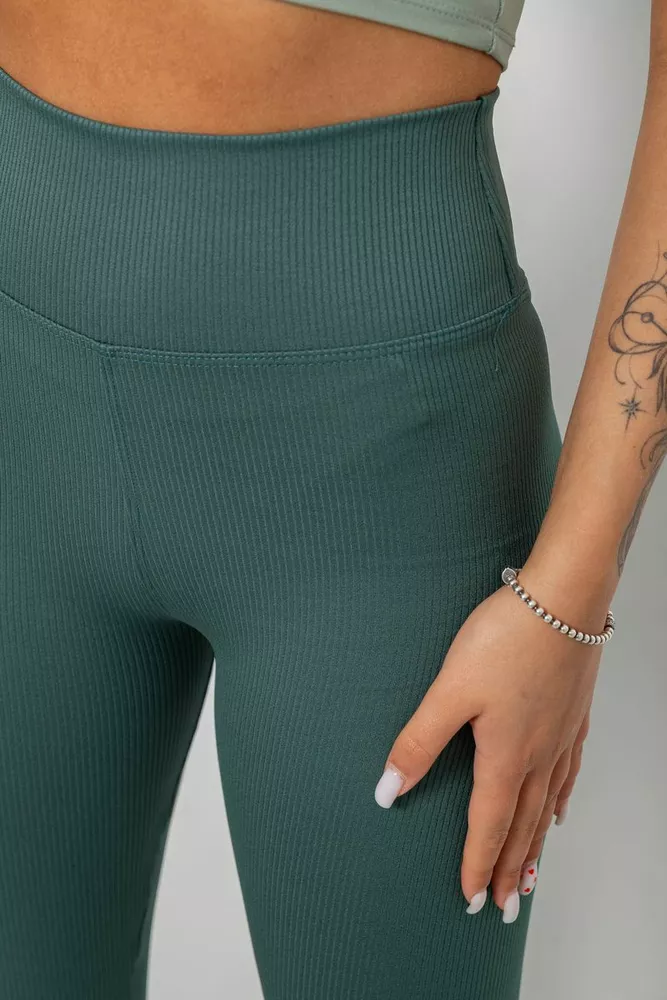 Купить Лосины однотонные в рубчик, цвет темно-оливковый, 244R312-5 - Фото №5