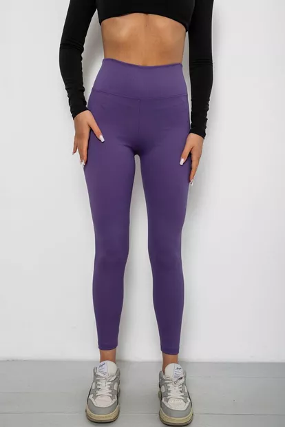 Лосины однотонные в рубчик, цвет фиолетовый, 244R312-5