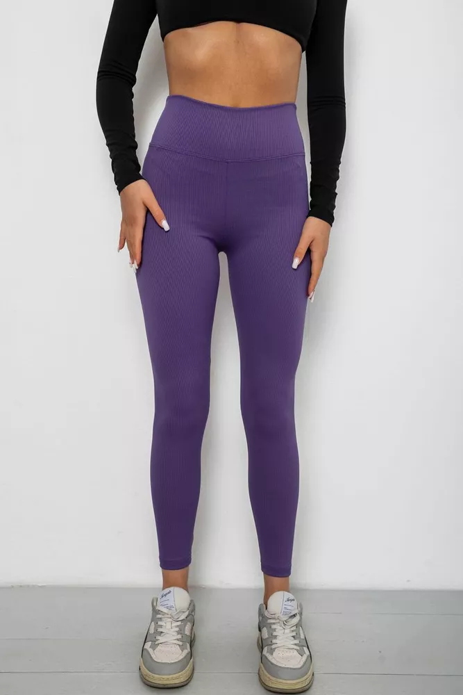 Купить Лосины однотонные в рубчик, цвет фиолетовый, 244R312-5 - Фото №1