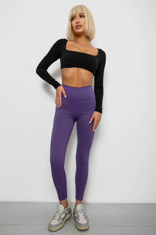 Купить Лосины однотонные в рубчик, цвет фиолетовый, 244R312-5 - Фото №2