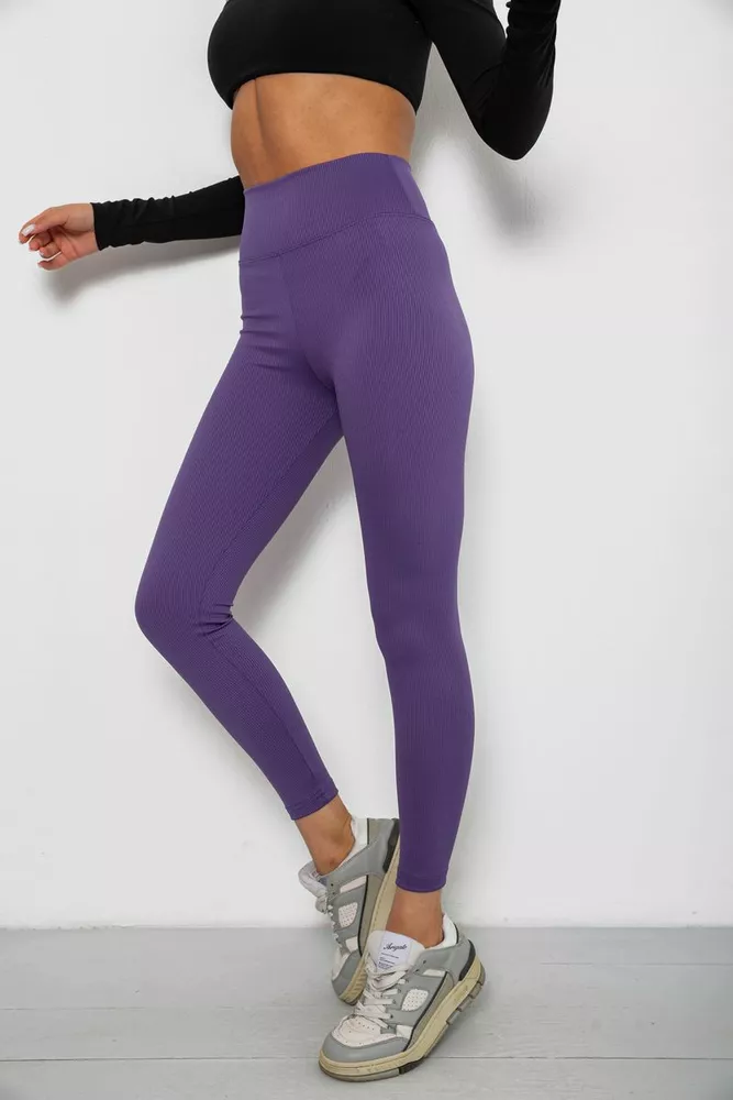 Купить Лосины однотонные в рубчик, цвет фиолетовый, 244R312-5 - Фото №3