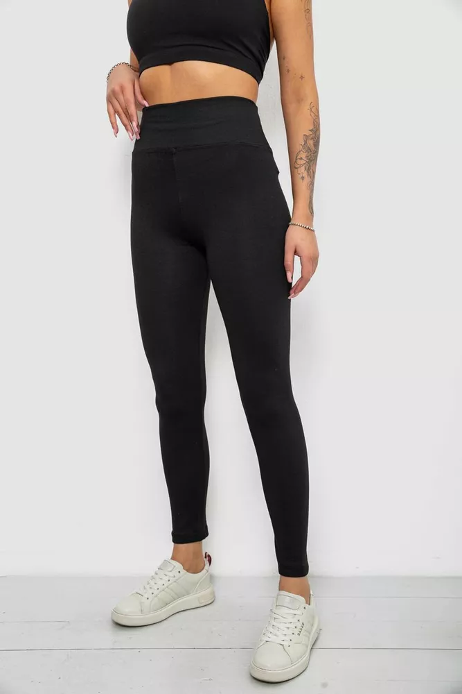 Купити Лосини жіночі однотонні на флісі, колір чорний, 214R335 - Фото №3