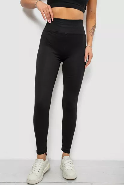 Лосины женские однотонные на флисе, цвет черный, 214R335