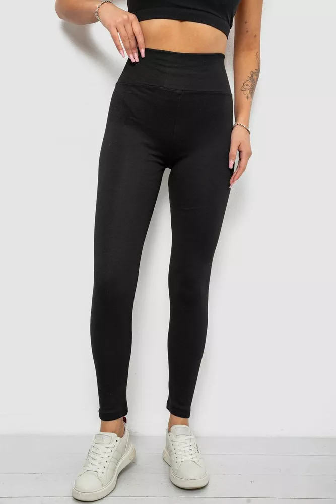 Купити Лосини жіночі однотонні на флісі, колір чорний, 214R335 - Фото №1