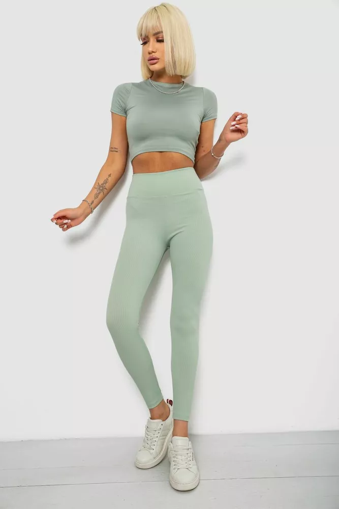 Купить Лосины однотонные в рубчик, цвет фисташковый, 244R312-5 - Фото №2