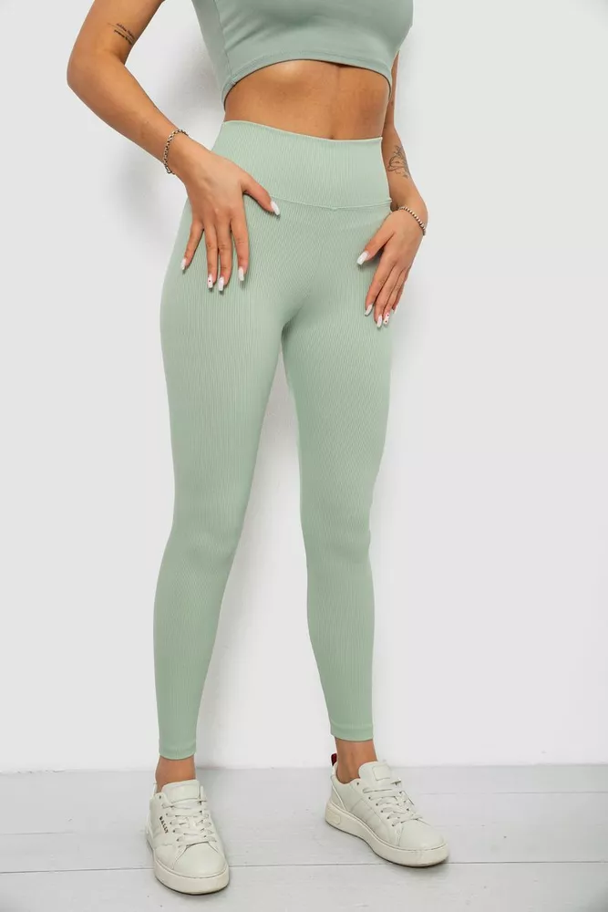 Купить Лосины однотонные в рубчик, цвет фисташковый, 244R312-5 - Фото №3