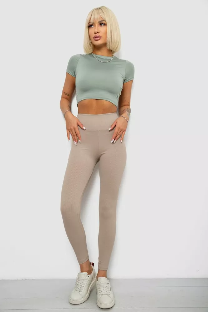 Купить Лосины однотонные в рубчик, цвет светло-бежевый, 244R312-5 - Фото №2