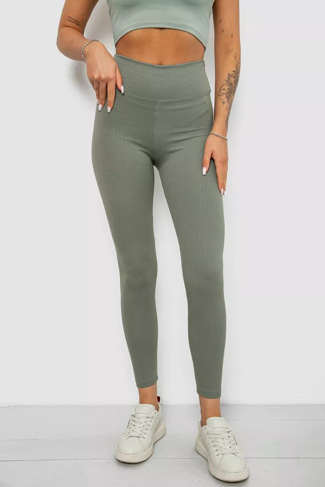 Купить Лосины однотонные в рубчик, цвет оливковый, 244R312-5 - Фото №1