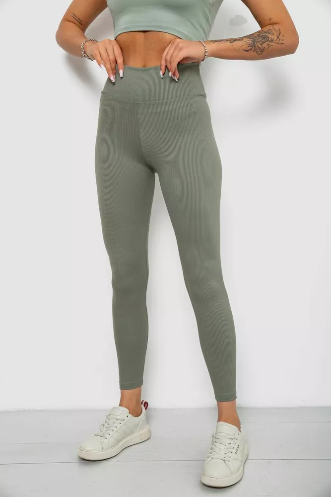 Купить Лосины однотонные в рубчик, цвет оливковый, 244R312-5 - Фото №3