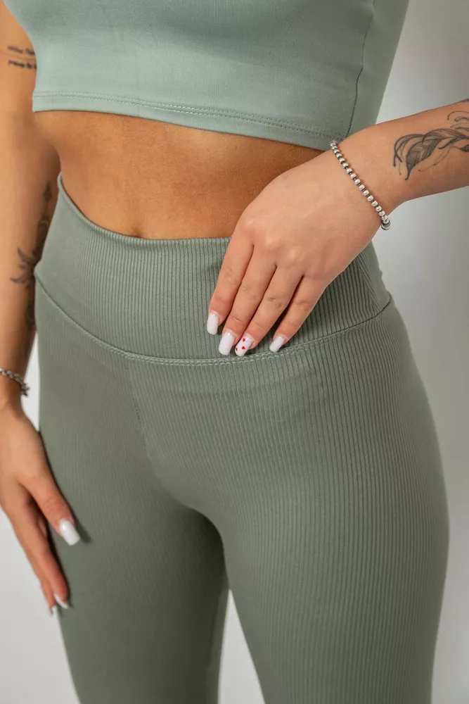 Купить Лосины однотонные в рубчик, цвет оливковый, 244R312-5 - Фото №5