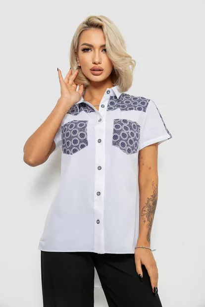 Сорочка класична з принтом, колір біло-синій, 230R7214-1