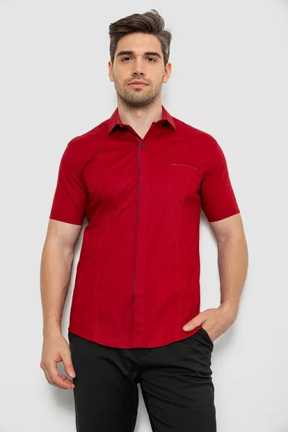 Мужская рубашка с принтом, цвет бордовый, 186R7108