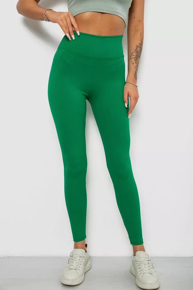 Купить Лосины однотонные в рубчик, цвет зеленый, 244R312-5 - Фото №1