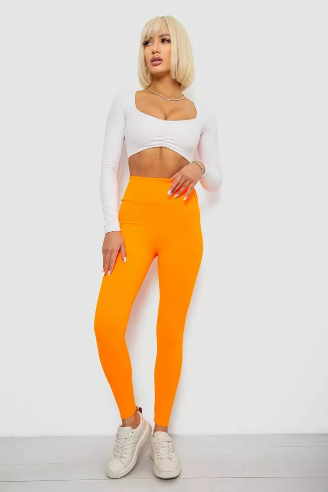 Купить Лосины однотонные в рубчик, цвет оранжевый, 244R312-5 - Фото №2