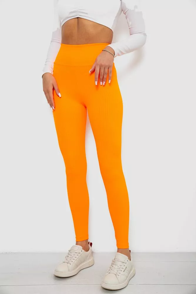 Купить Лосины однотонные в рубчик, цвет оранжевый, 244R312-5 - Фото №3
