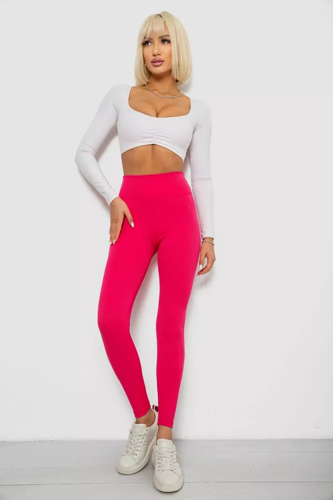 Купить Лосины однотонные в рубчик, цвет розовый, 244R312-5 - Фото №2