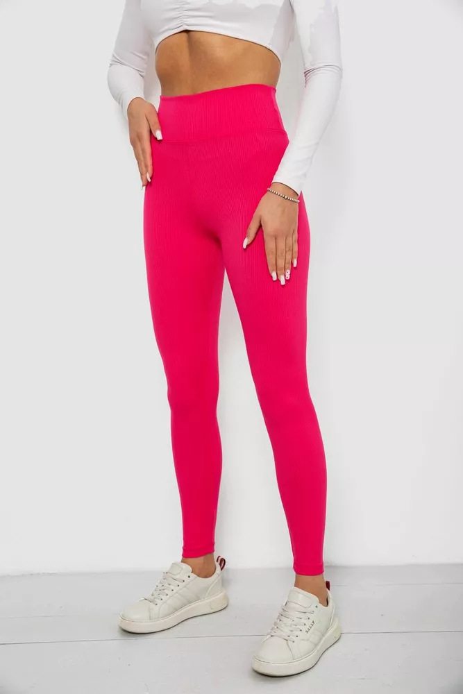 Купить Лосины однотонные в рубчик, цвет розовый, 244R312-5 - Фото №3