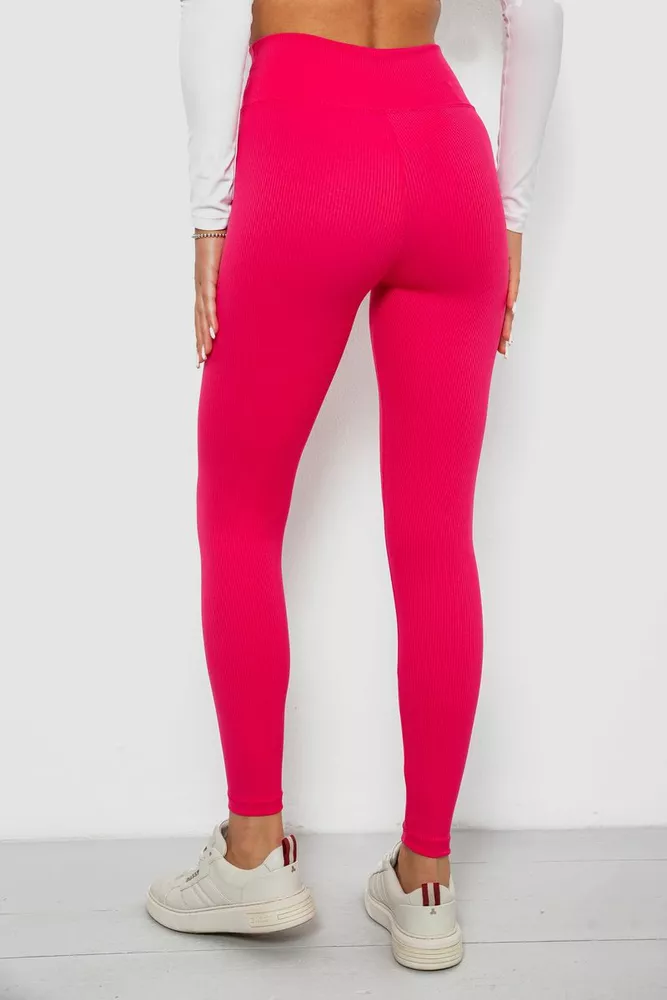 Купить Лосины однотонные в рубчик, цвет розовый, 244R312-5 - Фото №4