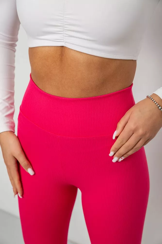 Купить Лосины однотонные в рубчик, цвет розовый, 244R312-5 - Фото №5