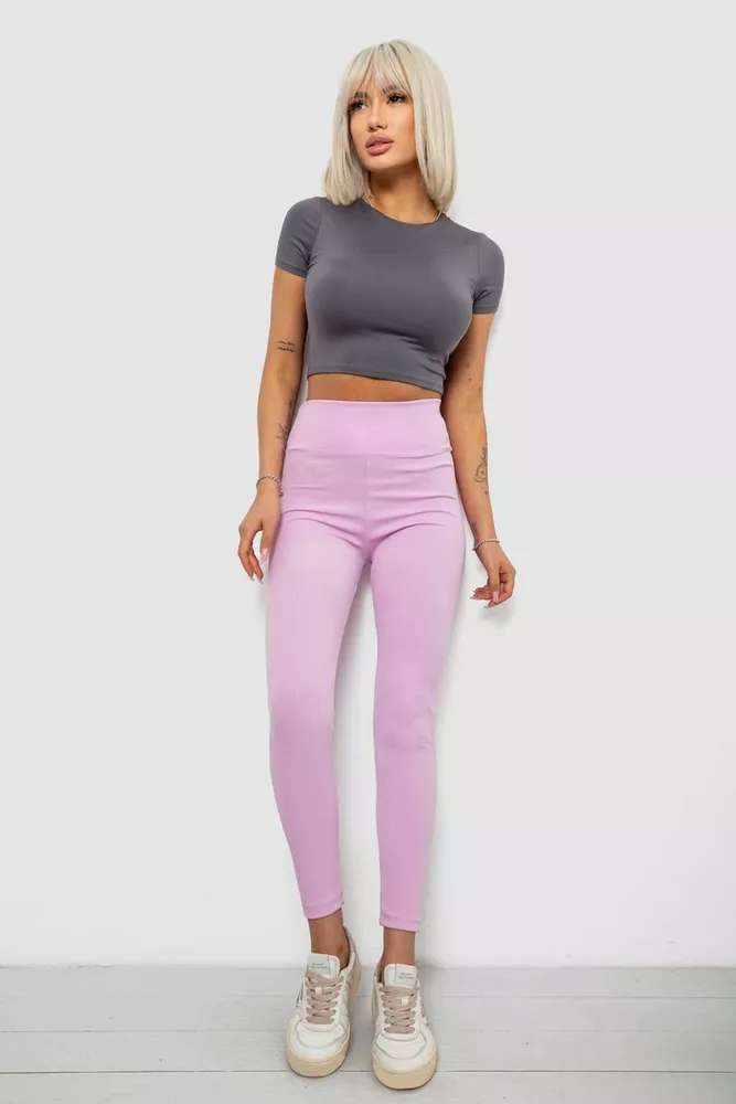 Купить Лосины однотонные в рубчик, цвет светло-розовый, 244R312-5 - Фото №2